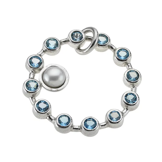 Pendant topaz blue faceted, pearl, 3.8 cm, rhodiniert | Marco Schreier