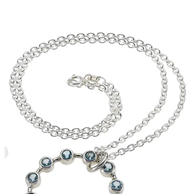 Pendentif Topaze bleu à facettes, 3,8cm, rhodié | Marco Schreier