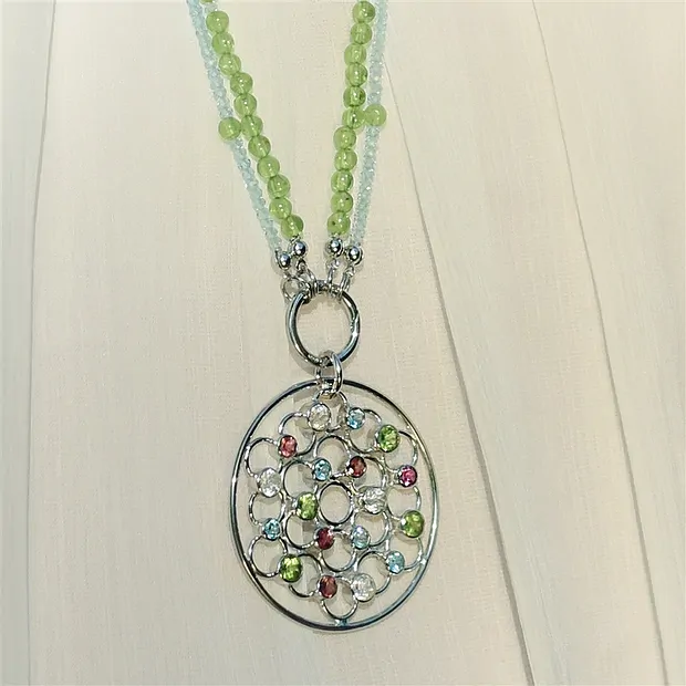 Anhänger Peridot, Topas, Turmalin "Facetten-Kreis", 5,0cm, rhodiniert | Marco Schreier