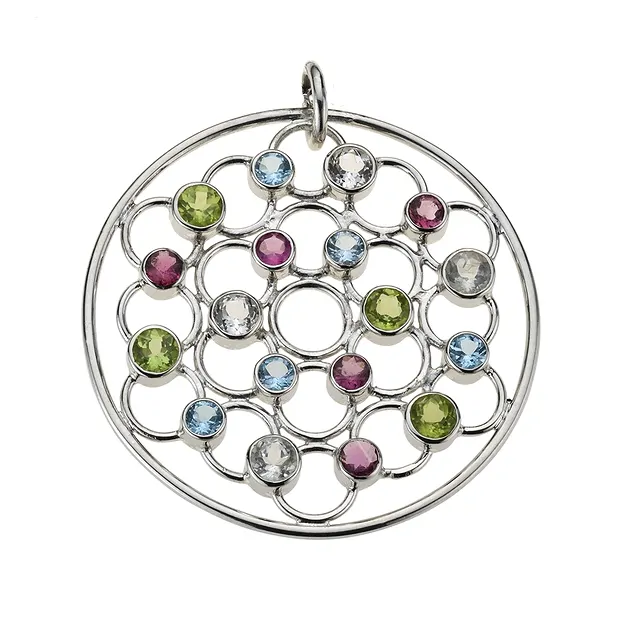 Peridote, topaz, tourmaline faceted "faceted circle" pendant, 5.0 cm, rhodiniert | Marco Schreier