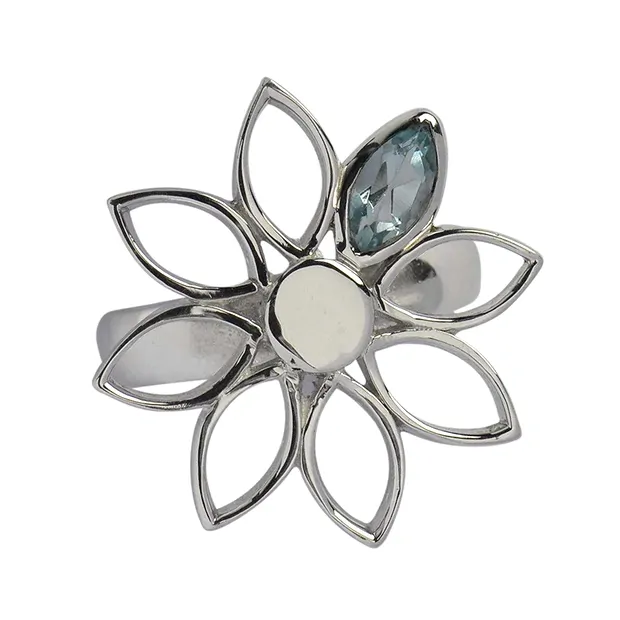 Pendentif "Fleur" Topaze (bleue) facetté, 4,0cm, rhodié | Marco Schreier