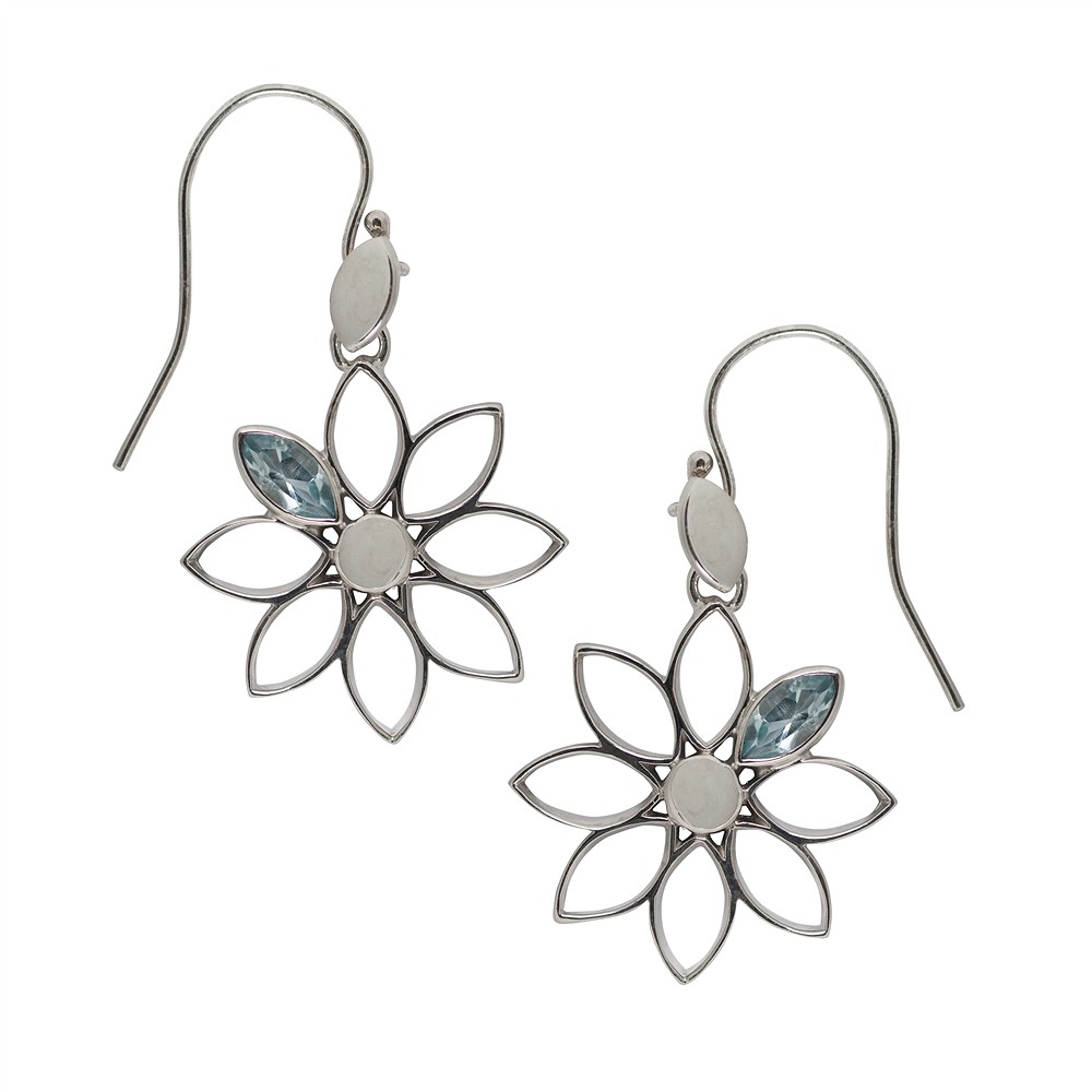 Pendant "Flower" Topaz (blue) faceted, 4.0cm, rhodiniert | Marco Schreier