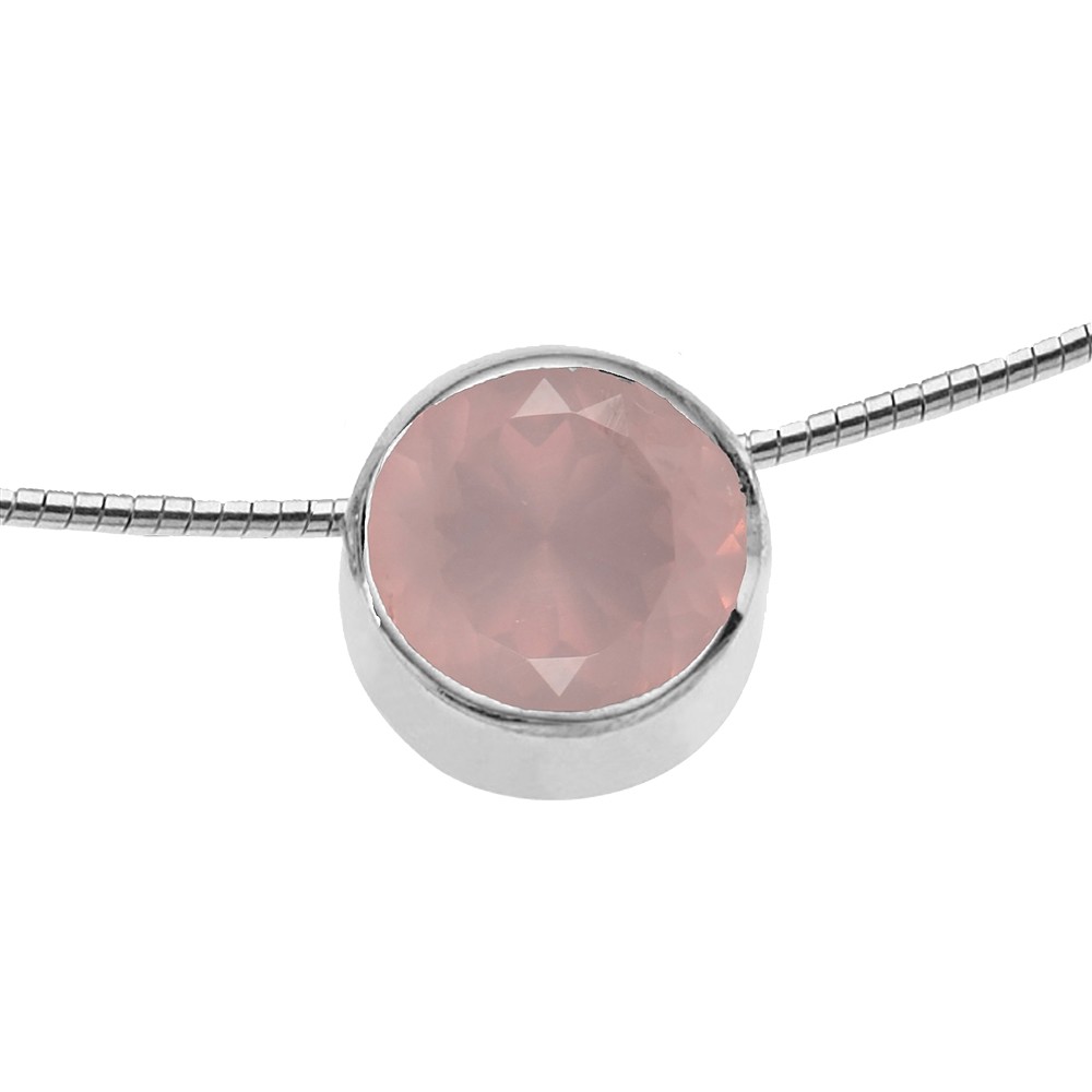 Anhänger Rosenquarz (12mm) facettiert, 1,3cm, rhodiniert | Marco Schreier