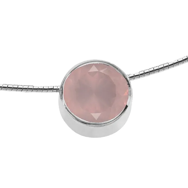 Anhänger Rosenquarz (12mm) facettiert, 1,3cm, rhodiniert | Marco Schreier