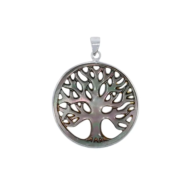 Pendentif Arbre de vie nacre (foncée), 3,9cm, rhodié | Marco Schreier