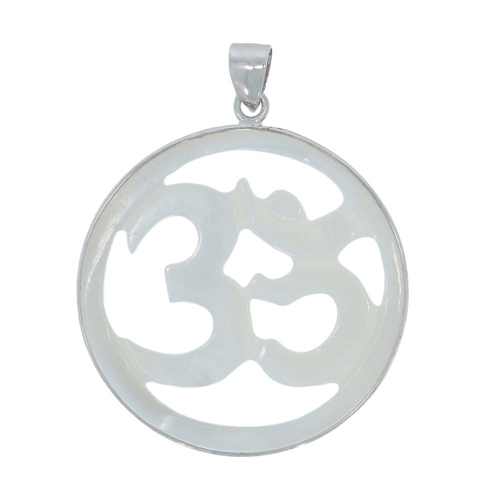 Pendentif symbole Om nacre (claire), 3,9cm, rhodié | Marco Schreier