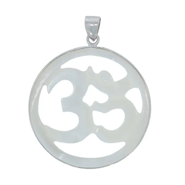 Pendant Om symbol Mother of Pearl (light), 3.9 cm, rhodiniert | Marco Schreier