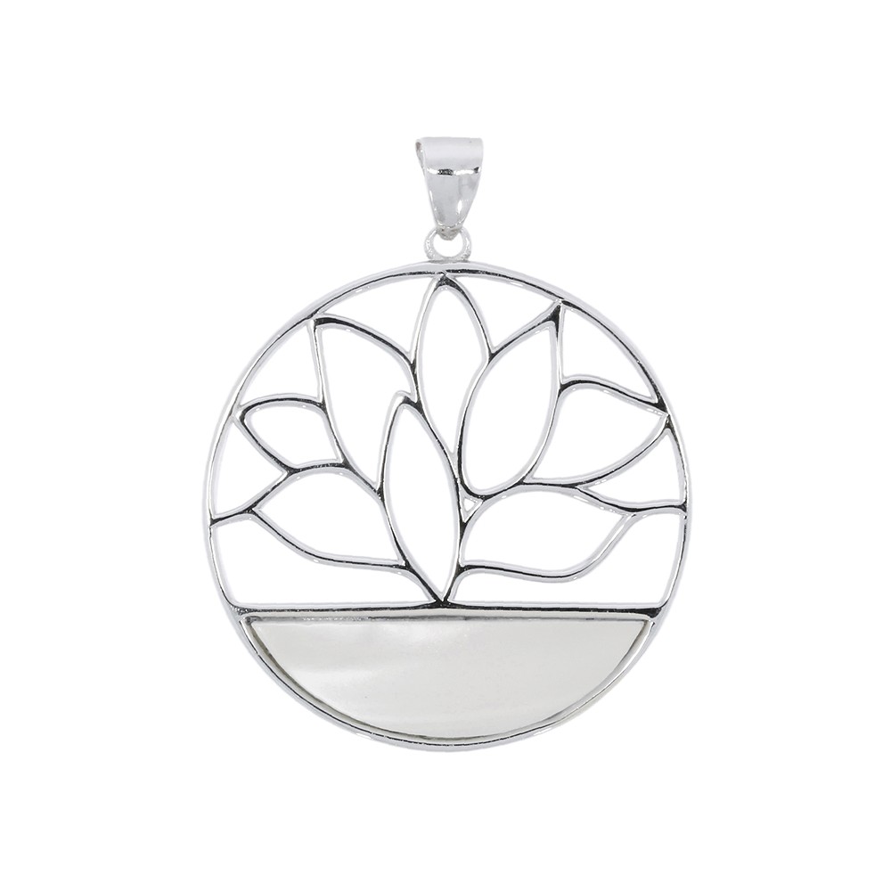 Pendentif Lotus avec nacre, 3,9cm, rhodié | Marco Schreier