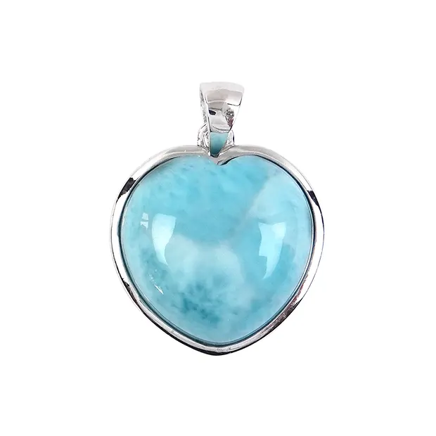 Larimar heart pendant, 2.6 cm, rhodiniert | wholesaler gems & healing stones