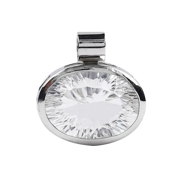 Colgante de cristal de roca (oval, facetado), 2,3 cm, rodinado | Marco Schreier