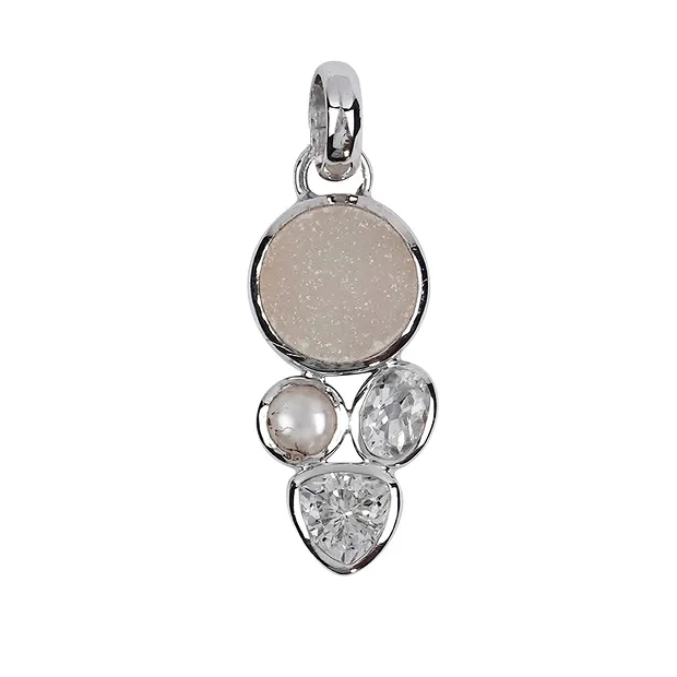 Pendentif Agate (Druzy), Topaze, Perle , 3,5cm | Marco Schreier