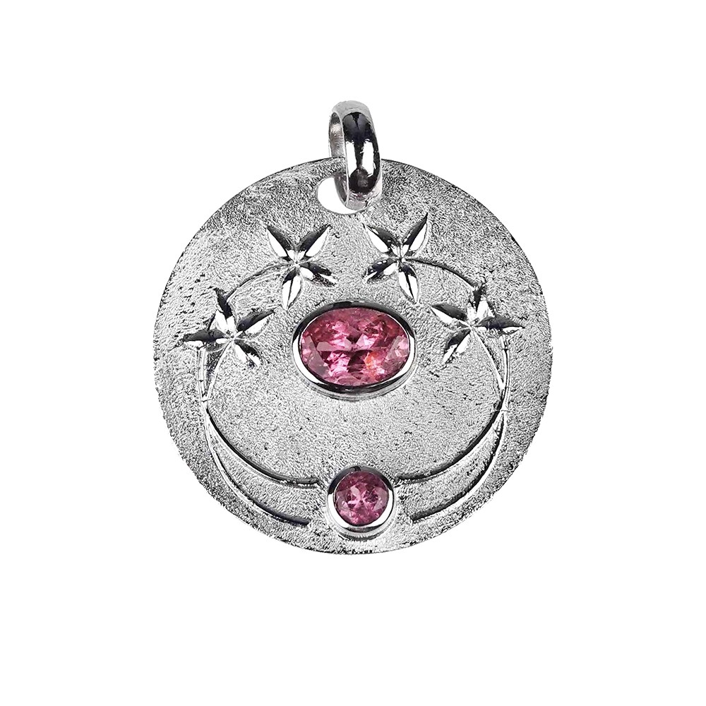 Colgante turmalina (rosa), diseño floral, 3,6 cm, rodinado | Marco Schreier
