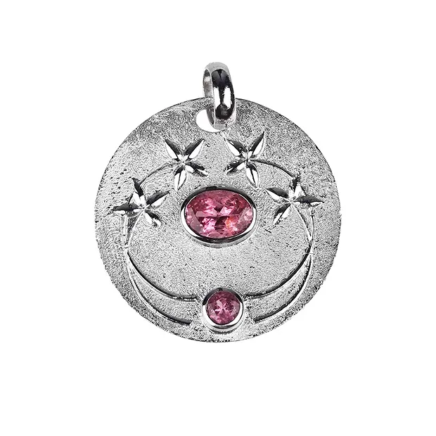 Pendentif tourmaline (rose), décor floral, 3,6cm, rhodié | Marco Schreier