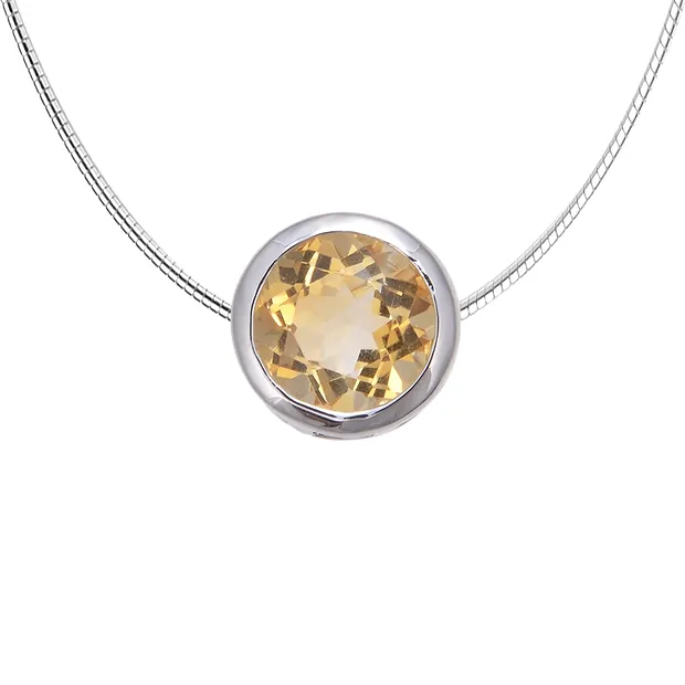 Pendentif Solitaire Citrine (10mm), facetté, 1,2cm, rhodié | Marco Schreier
