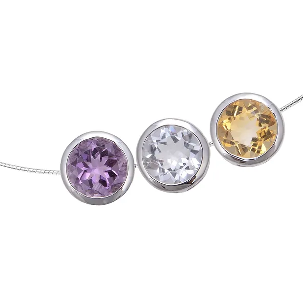 Pendentif Solitaire Citrine (10mm), facetté, 1,2cm, rhodié | Marco Schreier