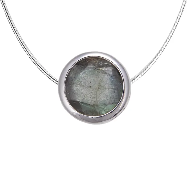 Pendentif solitaire labradorite foncé (10mm), facetté, 1,2cm, rhodié | Marco Schreier