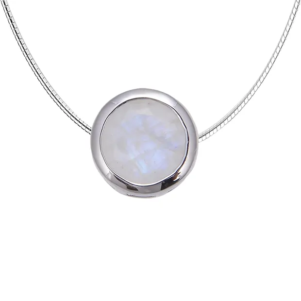 Pendentif solitaire Labradorite (blanche), facetté, 1,2cm, rhodié | Marco Schreier