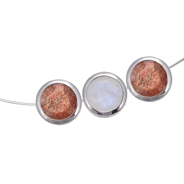 Anhänger Solitär Labradorit weiß (10mm), facettiert, 1,2cm, rhodiniert | Marco Schreier