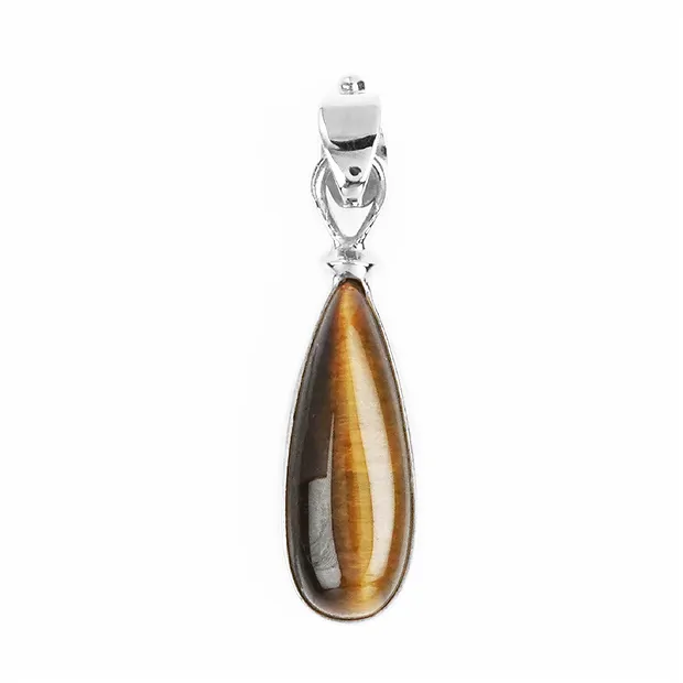 Anhänger Tigerauge Tropfen (25 x 10mm), 4,3cm, rhodiniert | Marco Schreier
