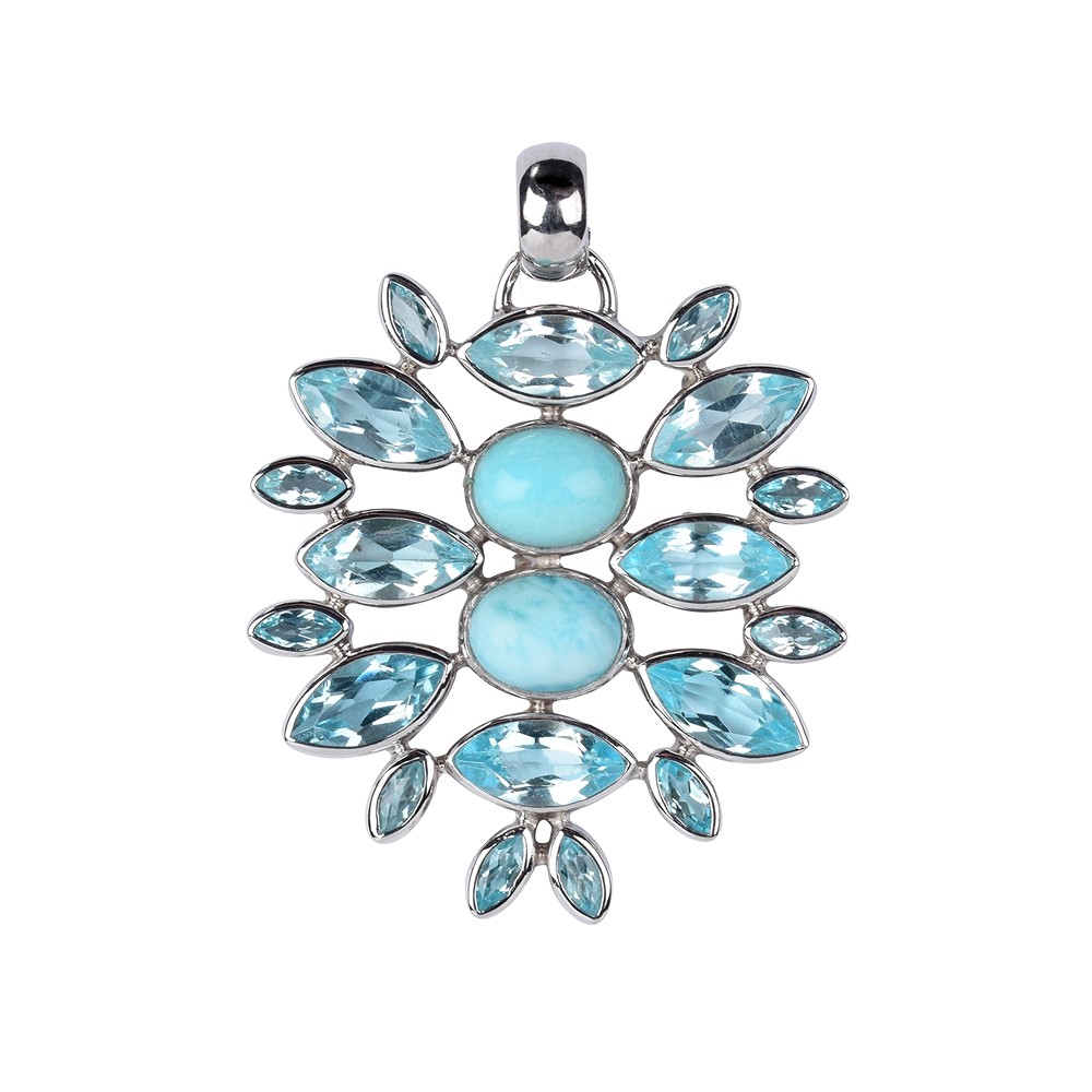 Pendentif Topaze bleue Navettes, Larimar, 4,4cm, rhodié | Marco Schreier