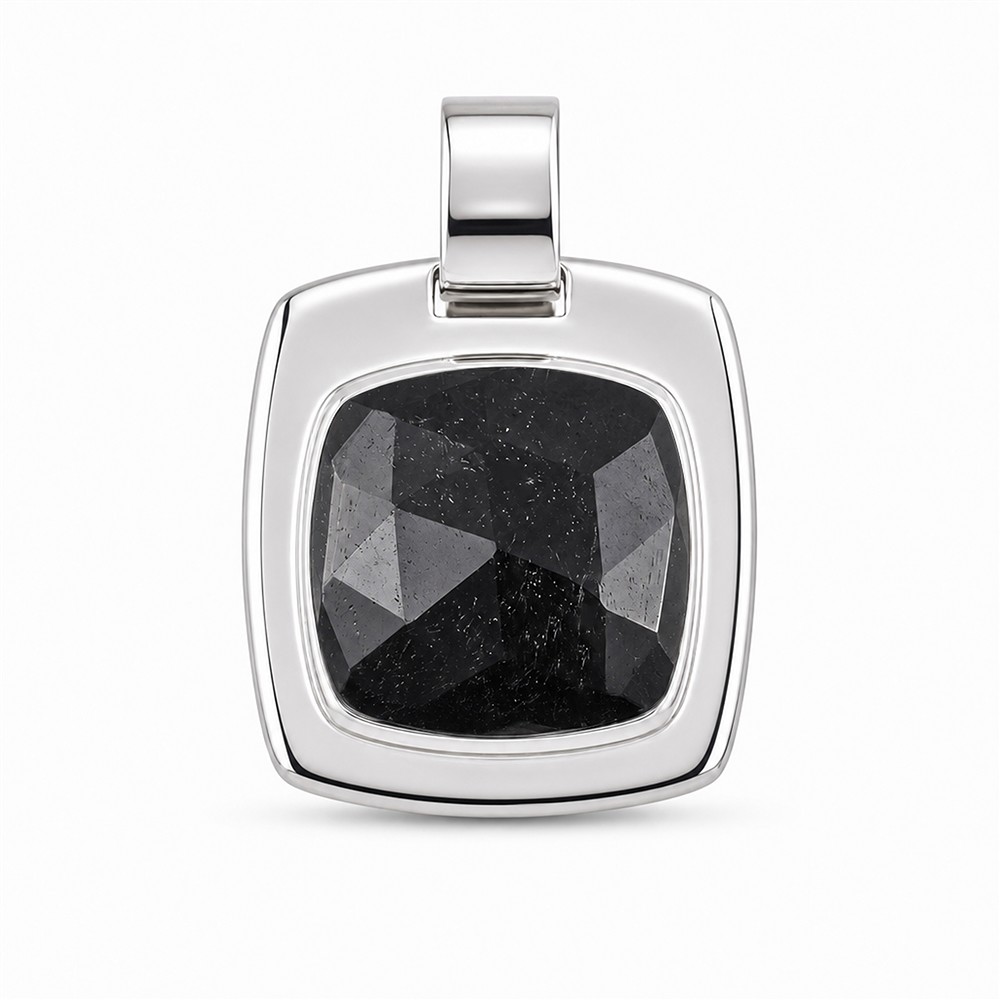 Tourmaline (black) Pendant, Faceted Cushion Cut, 2.7 cm, rhodiniert | Marco Schreier