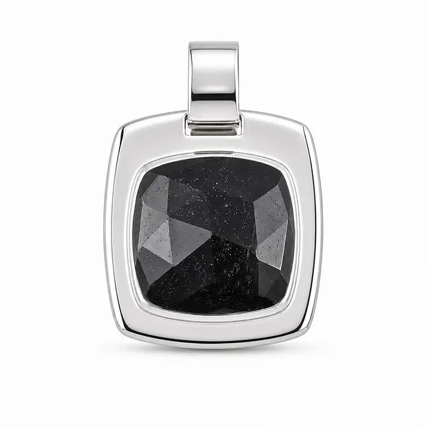 Tourmaline (black) Pendant, Faceted Cushion Cut, 2.7 cm, rhodiniert | Marco Schreier