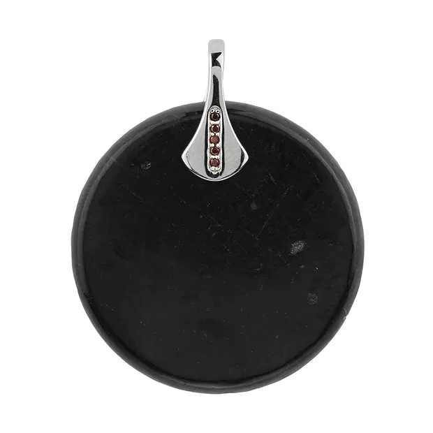 Shungite (stab.) circle pendant (30mm), garnet, 3.6cm, rhodiniert | Marco Schreier