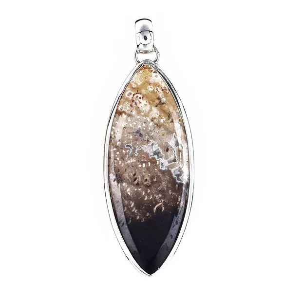 Anhänger versteinertes Palmholz, Marquise (50 x 20mm), 7,3cm, rhodiniert | Marco Schreier