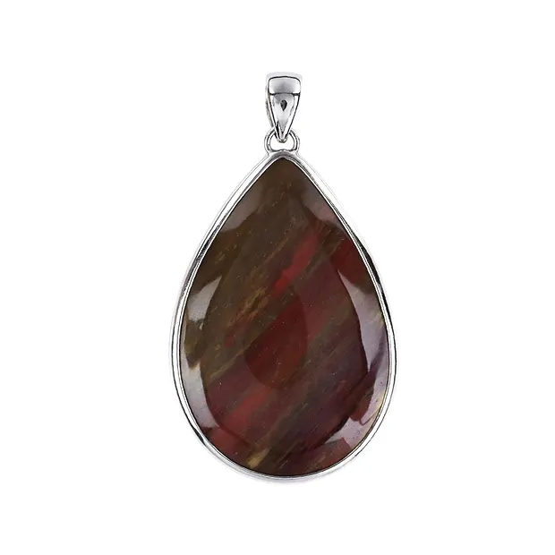 Petrified wood drop pendant, 5.9 cm, rhodium-plated | Marco Schreier
