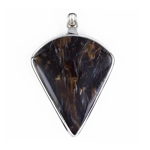 Colgante de madera petrificada, triángulo (50 x 40 mm), 6,8 cm, rodinado | Marco Schreier