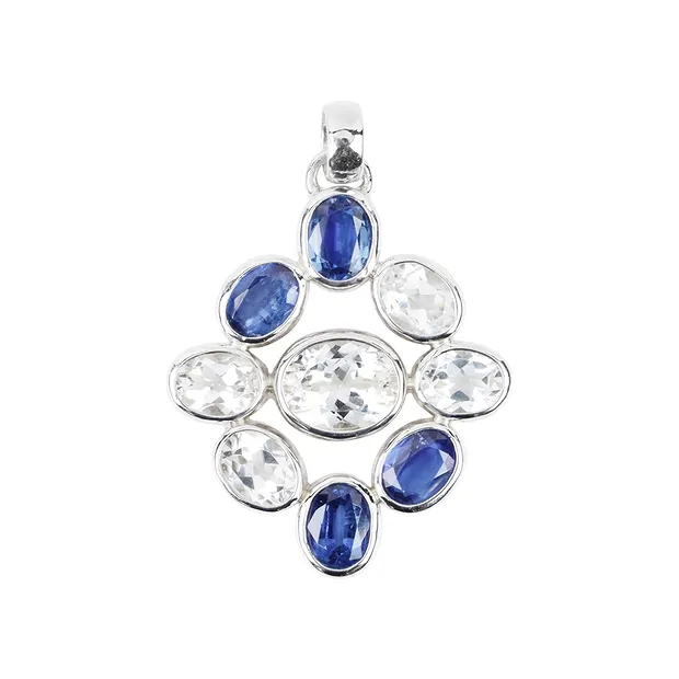 Anhänger Topas weiß oval, Disthen oval, 4,4cm, rhodiniert | Marco Schreier