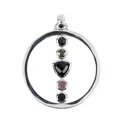 242018210107 Pendant circle Onyx faceted trillion, Tourmaline (green) and pink, 4,8cm, rhodiniert | Marco Schreier