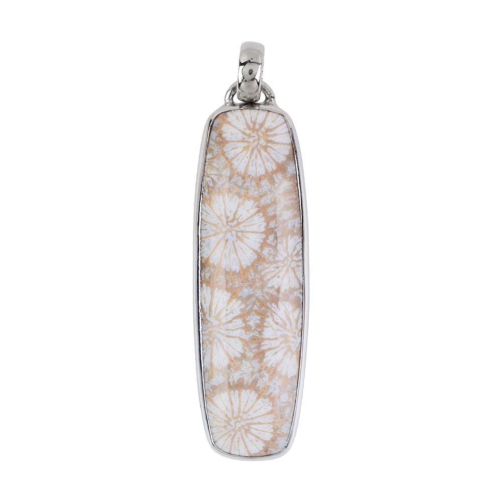 Anhänger versteinerte Koralle Rechteck, 5,0cm, rhodiniert | Marco Schreier