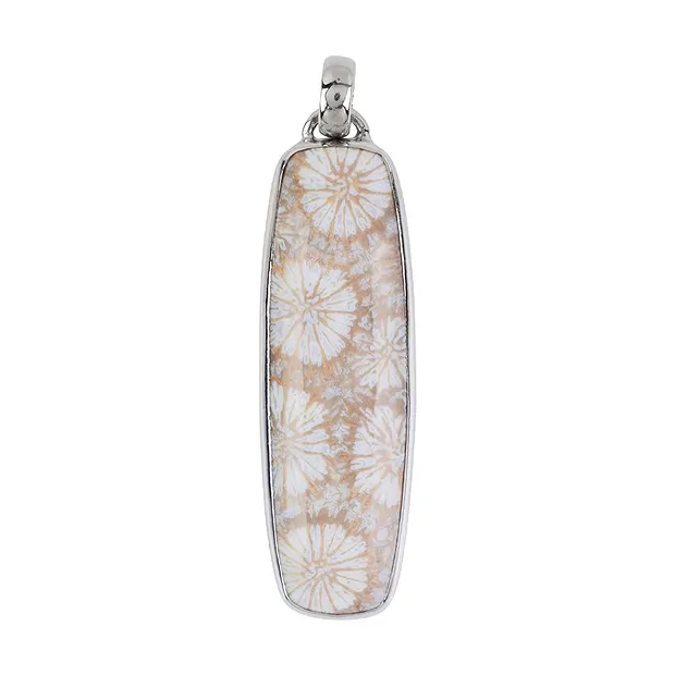 Anhänger versteinerte Koralle Rechteck, 5,0cm, rhodiniert | Marco Schreier