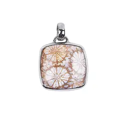 242018210112 Pendentif Corail fossilisé, carré (18 x 18mm), 2,8cm, rhodié | Marco Schreier