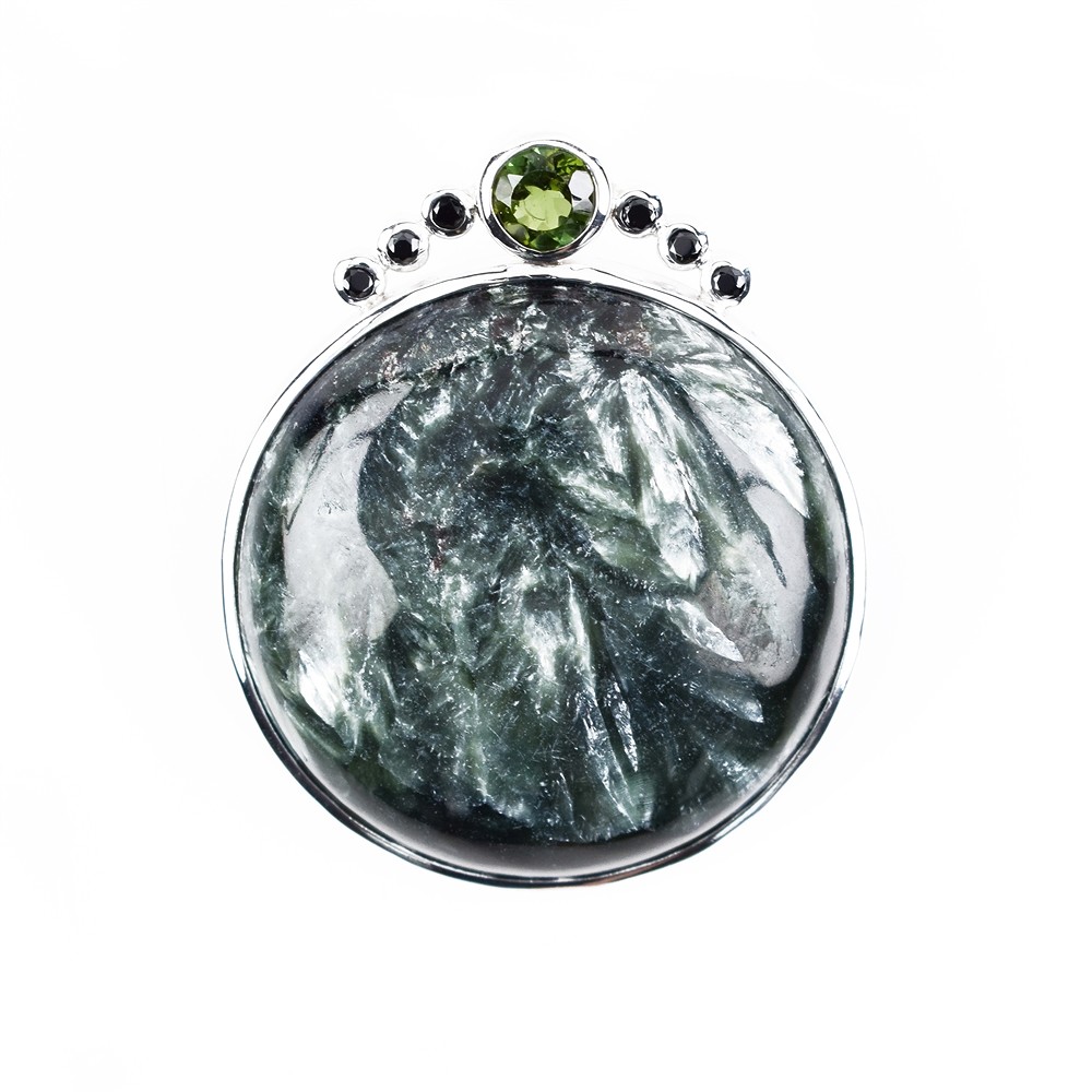 Pendant serafinite, round (35mm), tourmaline, Spinel, 4.5cm, platinum plated | Marco Schreier