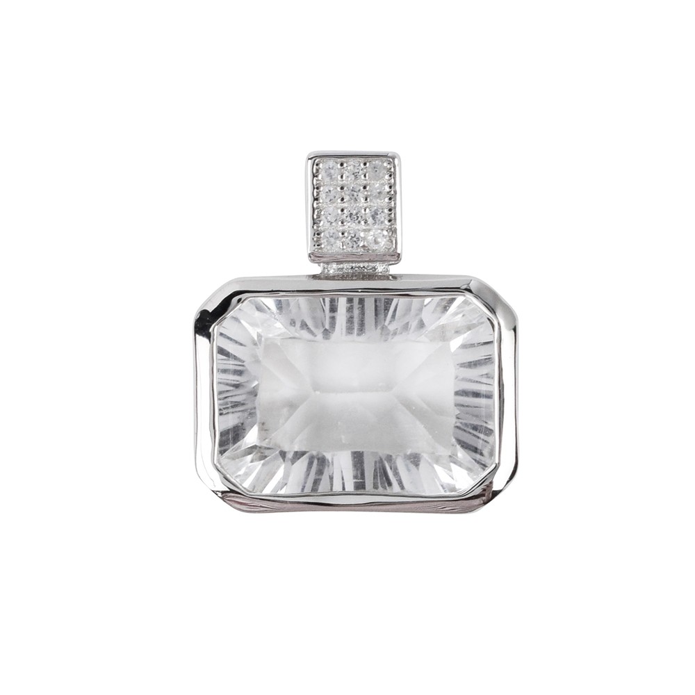 Rock Crystal Rectangle Pendant (15 x 10mm) Concave Cut, 1.9cm, rhodiniert | Marco Schreier
