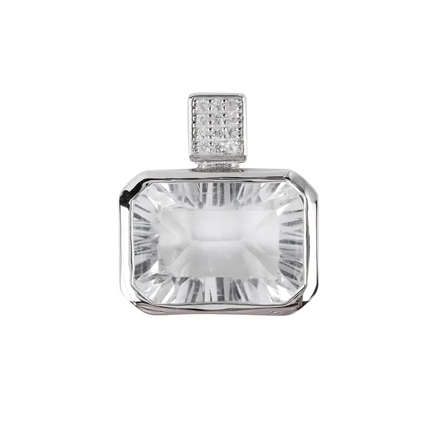 Rock Crystal Rectangle Pendant (15 x 10mm) Concave Cut, 1.9cm, rhodiniert | Marco Schreier