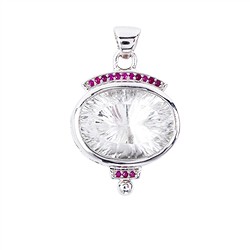 242018210136 Pendant Rock Crystal oval, Rubies, 1,8 x 2,8cm, rhodiniert | Marco Schreier