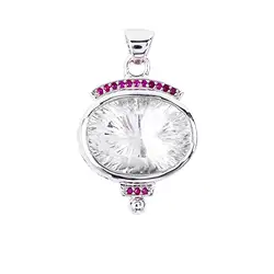 242018210136 Pendant Rock Crystal oval, Rubies, 1,8 x 2,8cm, rhodiniert | Marco Schreier