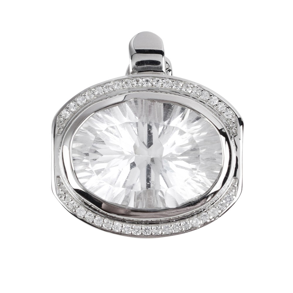 Rock Crystal pendant, oval faceted (concave cut), topaz, 2.2 cm, rhodiniert | Marco Schreier