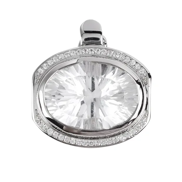 Pendentif Cristal de roche, ovale (Concave Cut), Topaze, 2,2cm, rhodié | Marco Schreier