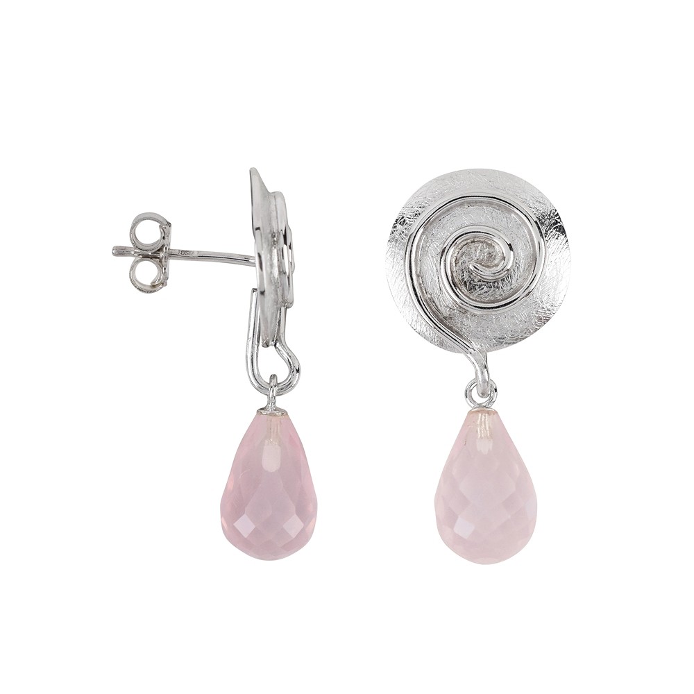 Anhänger Rosenquarz-Briolette facettiert, Spirale, 4,0cm, rhodiniert | Marco Schreier