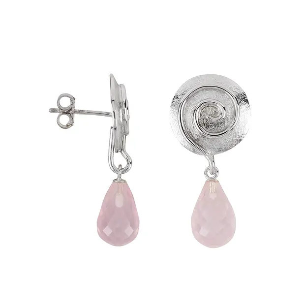 Faceted Rose Quartz briolette pendant, spiral, 4.0 cm, rhodiniert | Marco Schreier