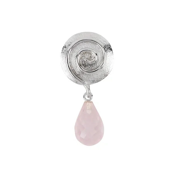 Pendentif Quartz rose, Briolette, spirale, 4,0cm, rhodié | Marco Schreier