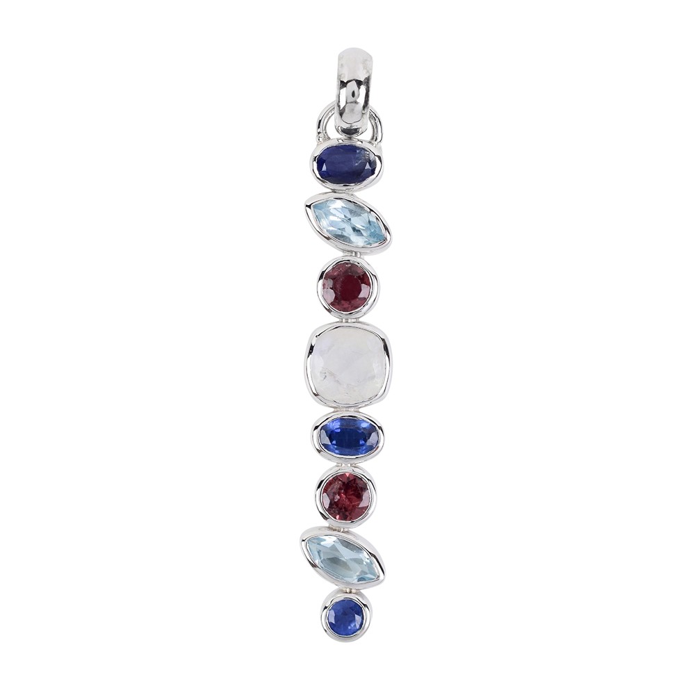 Pendentif Disthène, Topaze (bleue), Tourmaline rose, Labradorite (blanche), 5,5cm, rhodié | Marco Schreier