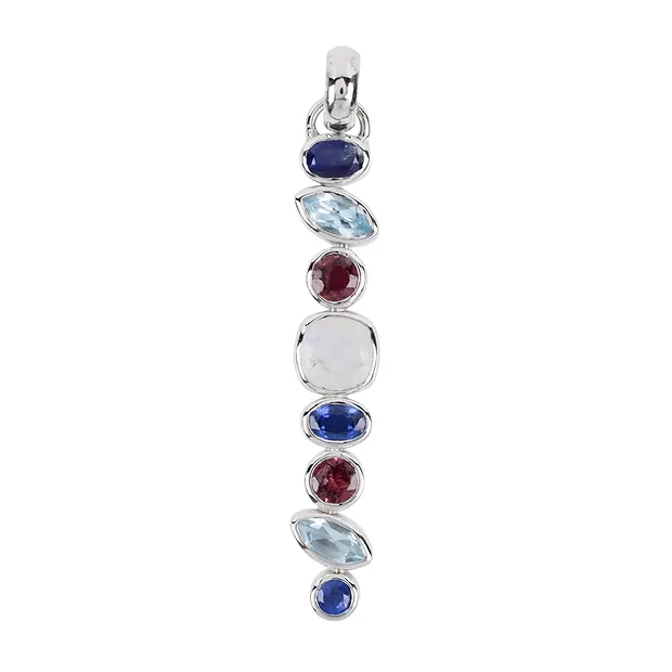 Ciondolo Cianite, Topazio (blu), Tormalina (rosa), Labradorite (bianca), 5,5 cm, rodiato | Marco Schreier