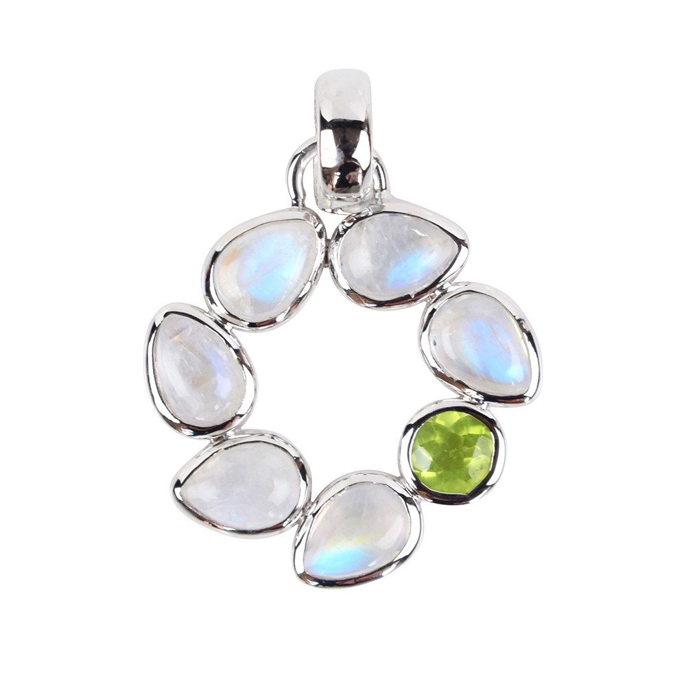 Labrodorite (white) drop pendant, Peridote, 3.2 cm, rhodiniert | Marco Schreier