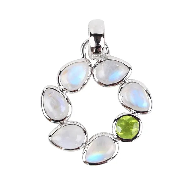 Anhänger Labradorite (weiß) Tropfen, Peridot, 3,2cm, rhodiniert | Marco Schreier