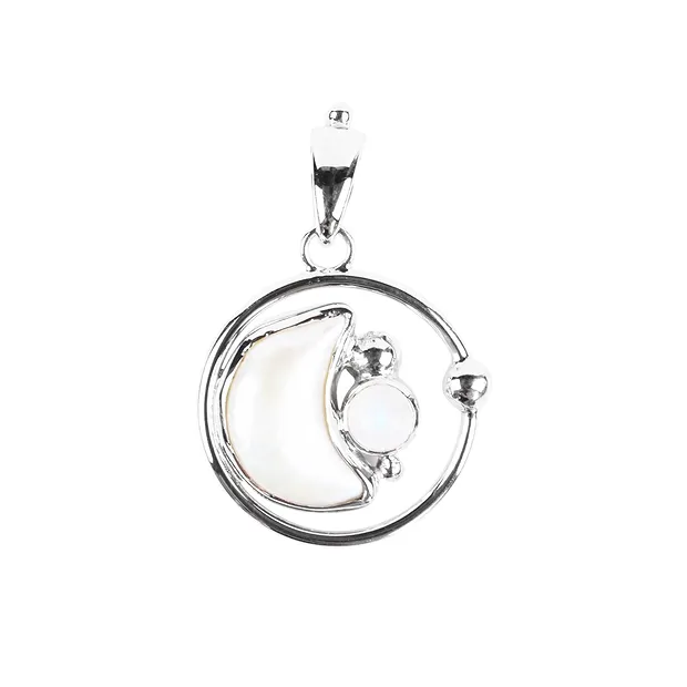 Pendentif perle, lune, labradorite (blanche), 4,2cm, rhodié | Marco Schreier